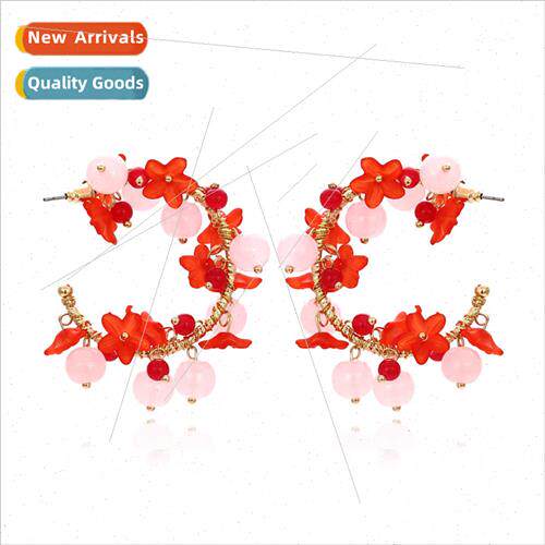 New simple colorful flower earrings retro geometric C-shaped