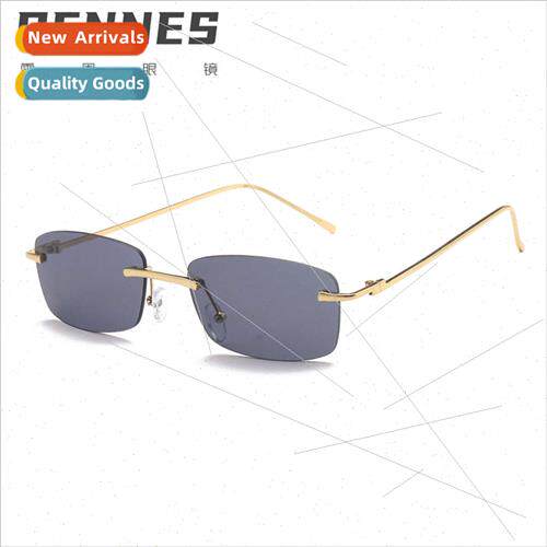 2021 rimless square cut edge small frame ins sunglasses meta