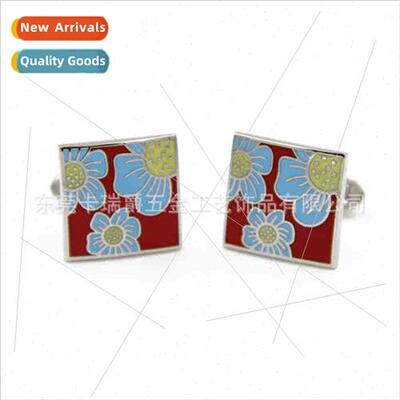 High- enamel cufflinks Northeast large red flower pattern me