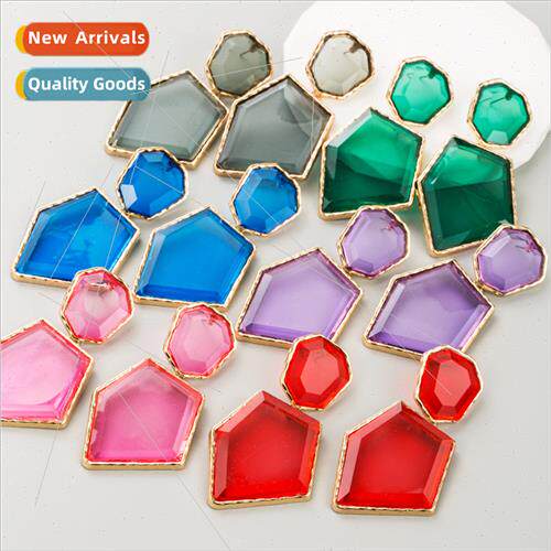 Europe fashion irregular alloy inlaid resin earrings geometr