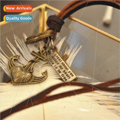 2016 Europe Trend Anchor Cowhide Necklace Leather Rope Sweat