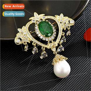 zirconia fash Emerald shiny brooch female drop vintage water