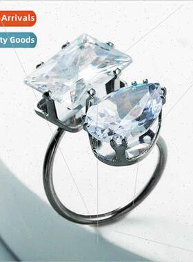 Jewellery huge gunmetal black electroplated oval zirconia ri