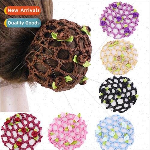 Rose Handmade Hair Net Dance Hair Pocket Marble Head Coil Ar
