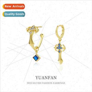 925 silver cross sword earrings niche female Europe asymmetr