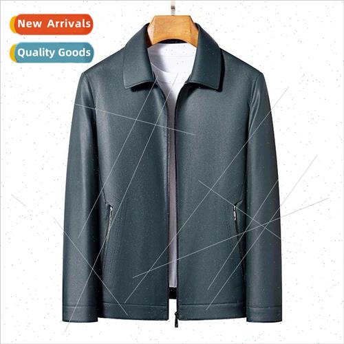 Men lapel leather jacket middle-aged men high-end fall leath