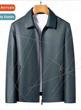 Men lapel leather jacket middle-aged men high-end fall leath