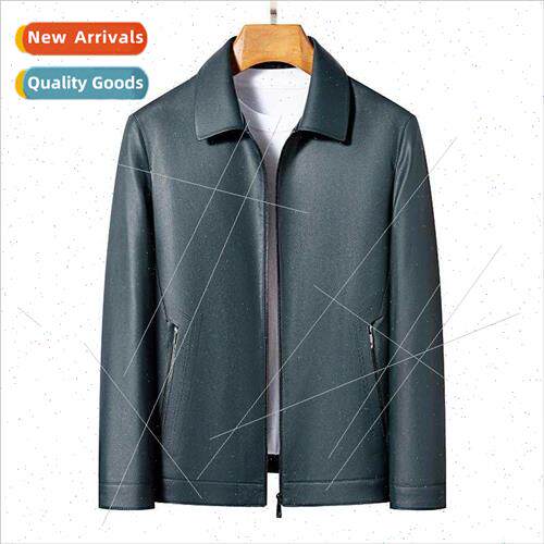 Men lapel leather jacket middle-aged men high-end fall leath