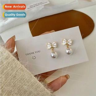 pearl earrings Korea niche swe delicate bow small Ins female