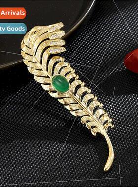 INS new elegant onyx exquise atmosphere feather brooch anti-