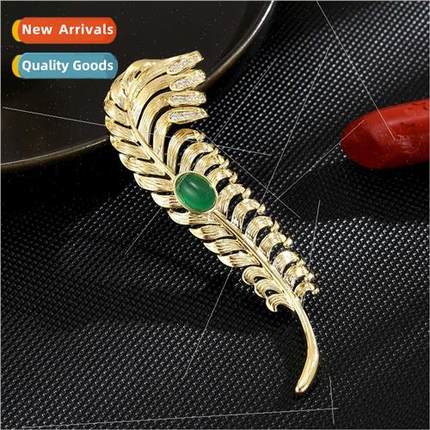 INS new elegant onyx exquise atmosphere feather brooch anti-