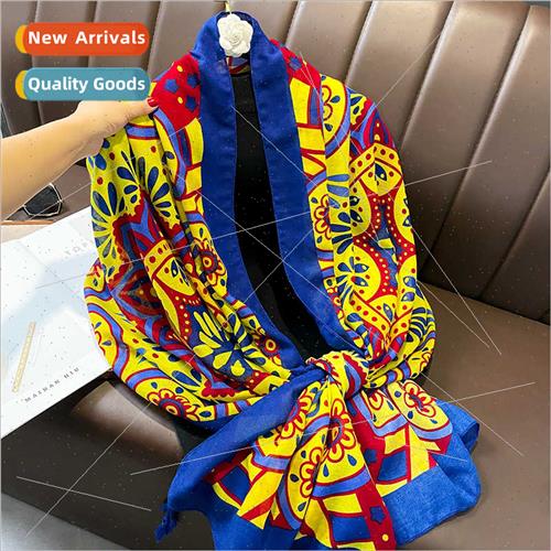 Spring summer vacation ethnic floral splicing dual-use scarf