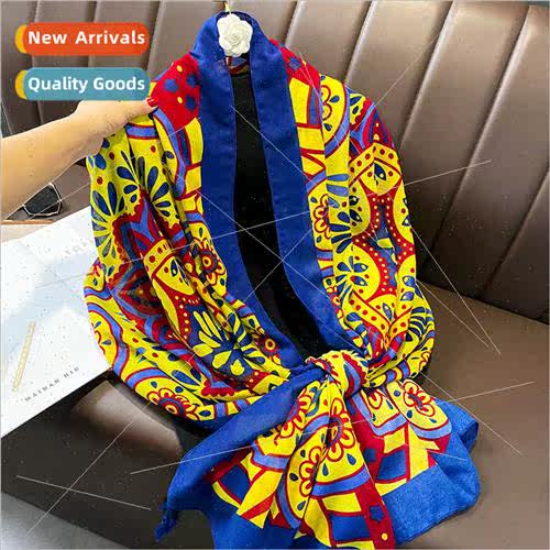 Spring summer vacation ethnic floral splicing dual-use scarf
