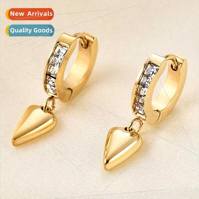 Europe ins gold long heart pendant earrings wh zirconium ear