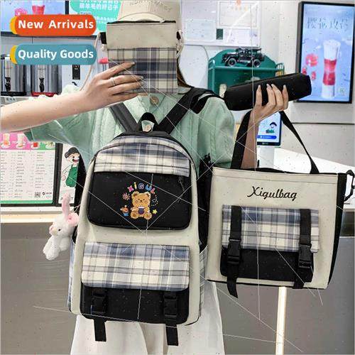 Large-capacy schoolbag female Korean plaid Japan shoulder ba