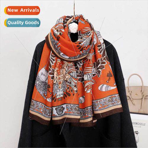 23 fall winter new totem imation cotton linen scarf female d