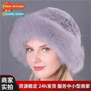 Rabb Ott Fox Bowler Knted Hair Otter Hat Fur Warm Winter