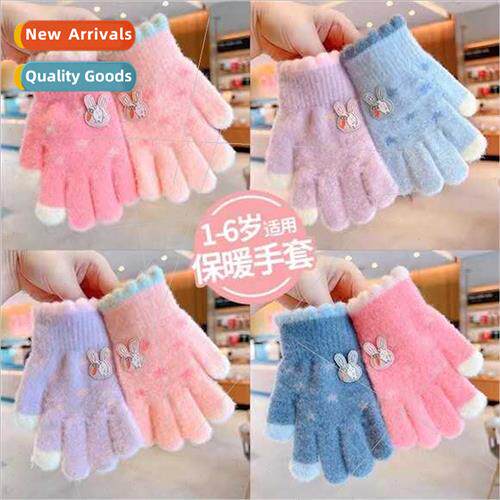 Autumn winter children gloves padded thickened knted warm wi