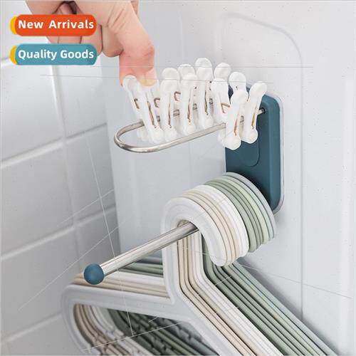 Stainless steel coat rack storage hooks no-punch clip organi