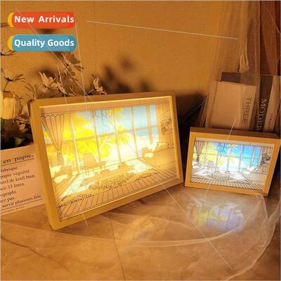 Three-color light painting night light bedroom decorative pa