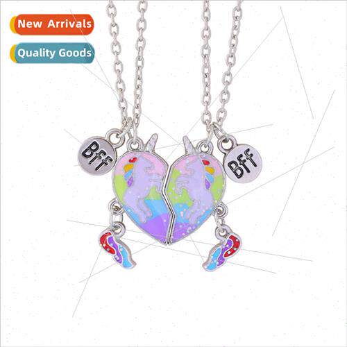 Alphabet BFF Best Friends Kids Necklace Heart Patchwork Unic