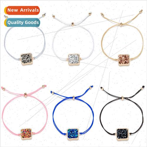Square Rope Bracelet Imation Natural Stone Resin Pendant Kor