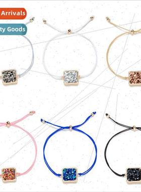 Square Rope Bracelet Imation Natural Stone Resin Pendant Kor