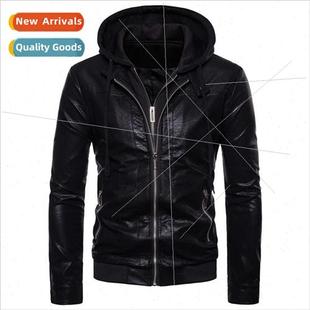 twoPCS leathe winter biker fted hooded fake men new fall Men