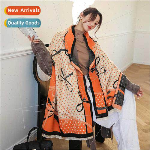 New sweet bow warm scarf female winter double-sided imation