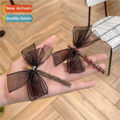 Organza bow hair clips colorful diamonds small dragonfly a w
