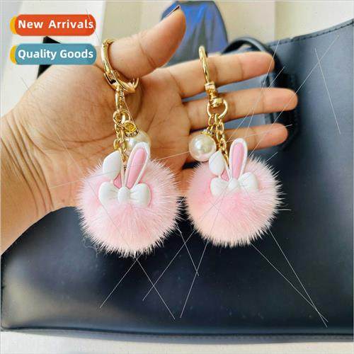 Mink fur ball bunny car keychain pendant Korea ins plush dol