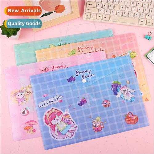 Cute Korean small fresh a4 file bag button large capacy stud