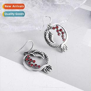 Red Pomegranate Earrings Women Fashion Vintage Antique lver