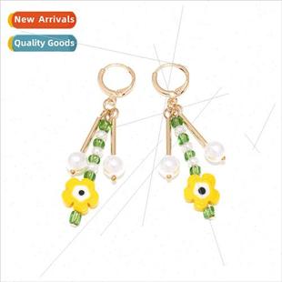 beaded rice beads earrings handmade flower fresh elegant