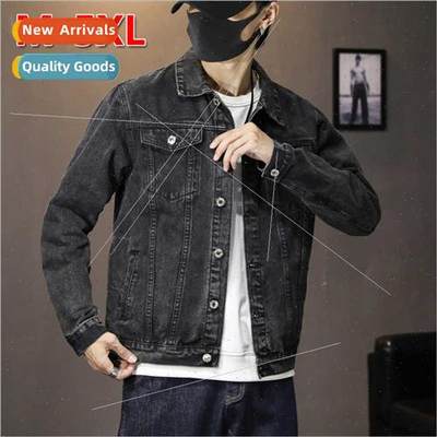 Black denim jacket men spring fall loose casual Korean  nd h