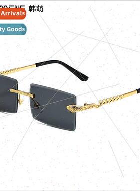 Europe rimless square glasses snake metal cut edge sunglasse