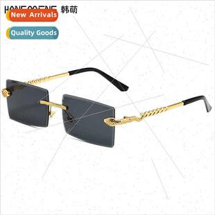 Europe rimless square glasses snake metal cut edge sunglasse