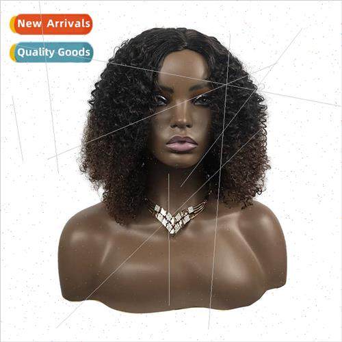 Europe wig female rose net black center parted short curly h