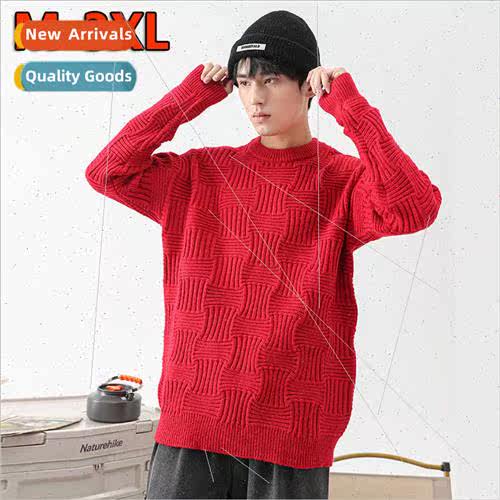 Japanese whe round neck sweater men fall winter thickening t