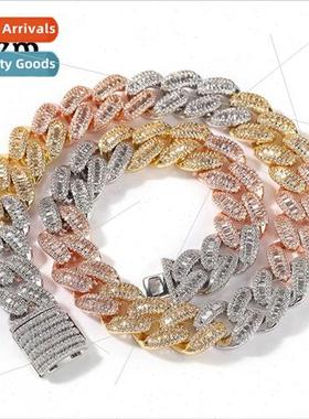 Tricolor Cuban Necklace Hip Hop  Copper wh T-Square Zirconia