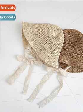 ins baby lace tie straw hat Korean children sun hat spring s