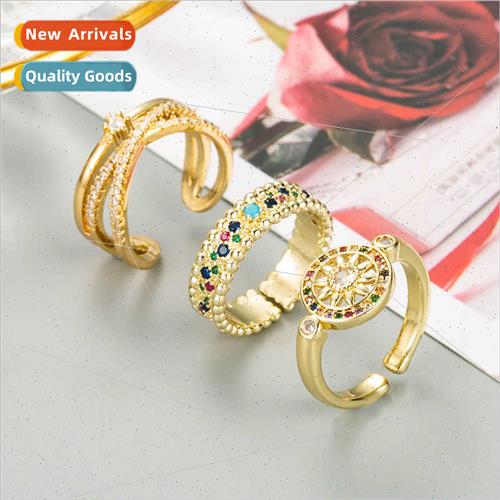 Europe Fashion Sunflower Geometric Cross Open End Ring Coppe