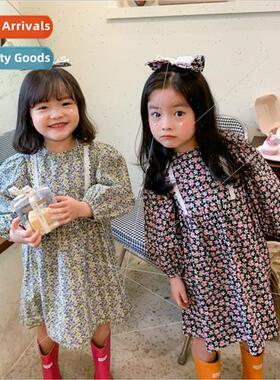 Korean childrens 2021 spring new childrens floral dress girl