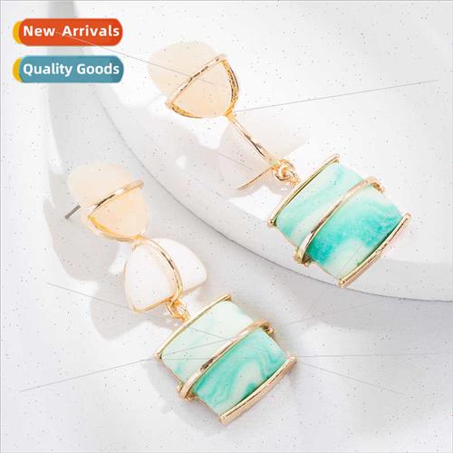 Europe patchwork geometric stone earrings fashion bohemian r