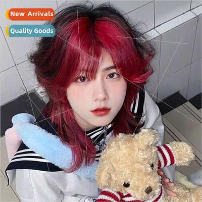 wigs 适用men women black red pick dye wolf tail curly hair c