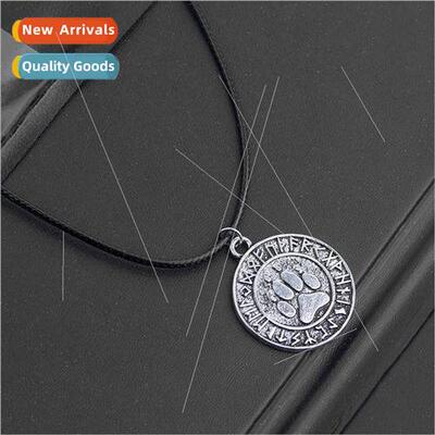 Viking Animal Dog Paw Print Vintage Circle Pendant Necklace