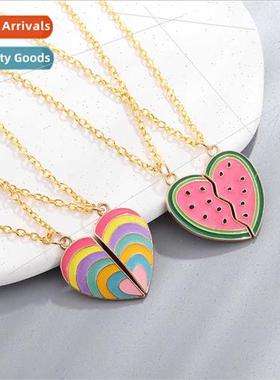 Europe Temu new love patchwork rainbow necklace creative wat