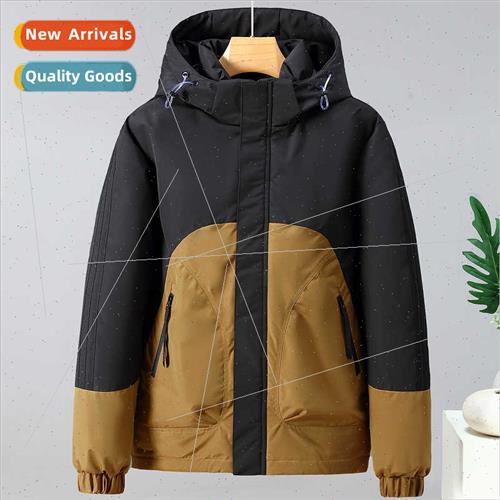 Cotton Men  Colorblocking Hooded Jacket American Youth Workw
