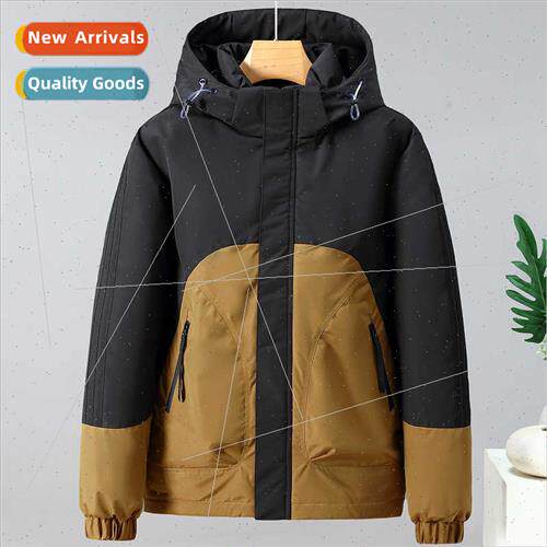 Cotton Men  Colorblocking Hooded Jacket American Youth Workw