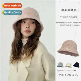 hat wool new small face show bucket color mixed ins Korean